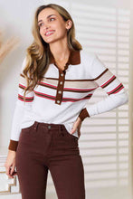 Load image into Gallery viewer, Basic Bae Striped Collared Neck Rib-Knit Top