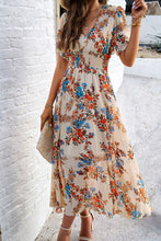 Load image into Gallery viewer, Smocked Floral V-Neck Short Sleeve Dress