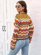 Load image into Gallery viewer, Striped Openwork Tied Cardigan