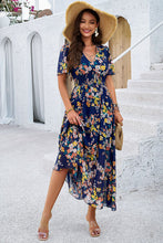 Load image into Gallery viewer, Smocked Floral V-Neck Short Sleeve Dress