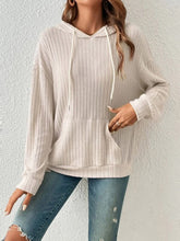 Load image into Gallery viewer, Ribbed Dropped Shoulder Drawstring Hoodie