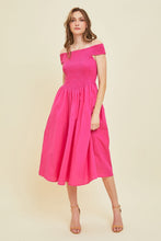 Load image into Gallery viewer, HEYSON Off-Shoulder Smocked Midi Dress