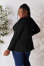 Load image into Gallery viewer, Double Take Half Button Long Sleeve Ruffle Hem Blouse