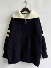 Load image into Gallery viewer, Ribbed Two-Tone Half Zip Sweater