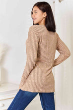 Load image into Gallery viewer, Double Take Notched Neck Ribbed Long Sleeve T-Shirt
