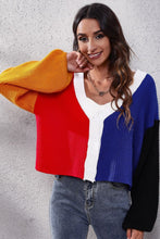 Load image into Gallery viewer, Color Block Ribbed Long Sleeve Cardigan