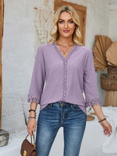 Load image into Gallery viewer, Lace Detail V-Neck Three-Quarter Sleeve Blouse