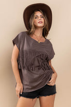 Load image into Gallery viewer, Ces Femme Fringe Detail Round Neck Short Sleeve Top