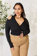 Load image into Gallery viewer, Culture Code Full Size Ribbed Surplice Cold Shoulder Top