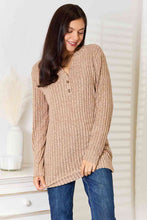 Load image into Gallery viewer, Double Take Notched Neck Ribbed Long Sleeve T-Shirt