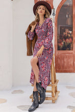 Load image into Gallery viewer, Printed Long Sleeve Slit Midi Dress