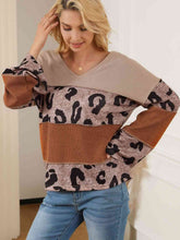 Load image into Gallery viewer, Color Block Leopard V-Neck Blouse