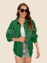 Load image into Gallery viewer, Raw Hem Fringe Detail Denim Jacket