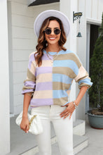 Load image into Gallery viewer, Round Neck Long Sleeve Color Block Dropped Shoulder Pullover Sweater
