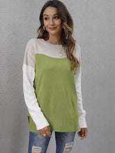 Load image into Gallery viewer, Color Block Round Neck Dropped Shoulder Sweater