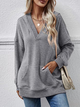 Load image into Gallery viewer, V-Neck Drop Shoulder Long Sleeve Hoodie