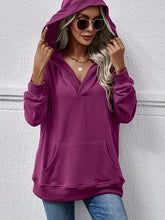 Load image into Gallery viewer, V-Neck Drop Shoulder Long Sleeve Hoodie