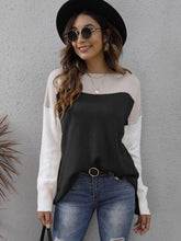 Load image into Gallery viewer, Color Block Round Neck Dropped Shoulder Sweater