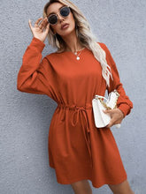 Load image into Gallery viewer, Drawstring Round Neck Dropped Shoulder Mini Dress