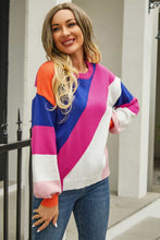 Load image into Gallery viewer, Color Block Round Neck Long Sleeve Sweater