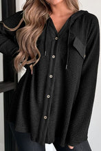 Load image into Gallery viewer, Waffle-Knit Button Up Drawstring Hoodie