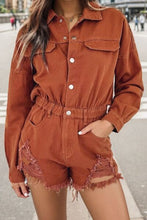 Load image into Gallery viewer, Distressed Raw Hem Snap Down Romper