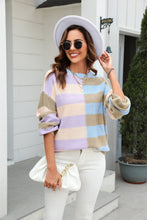 Load image into Gallery viewer, Round Neck Long Sleeve Color Block Dropped Shoulder Pullover Sweater