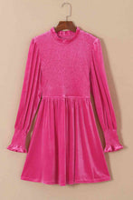 Load image into Gallery viewer, Smocked Round Neck Long Sleeve Dress