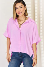Load image into Gallery viewer, Zenana Texture Button Up Short Sleeve High-Low Shirt