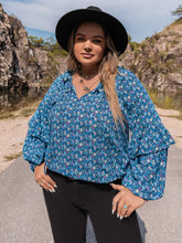 Load image into Gallery viewer, Plus Size Tie Neck Ruffled Blouse