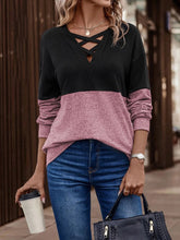 Load image into Gallery viewer, Two-Tone Crisscross Detail Sweatshirt