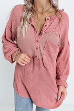 Load image into Gallery viewer, Half Button Raw Hem Long Sleeve Blouse