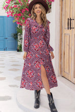 Load image into Gallery viewer, Printed Long Sleeve Slit Midi Dress