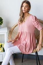Load image into Gallery viewer, Heimish Full Size Waffle Knit V-Neck Babydoll Top