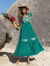 Load image into Gallery viewer, Embroidered Square Neck Cap Sleeve Dress