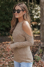 Load image into Gallery viewer, Heathered Round Neck Cold Shoulder T-Shirt