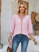 Load image into Gallery viewer, Lace Detail V-Neck Three-Quarter Sleeve Blouse