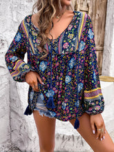 Load image into Gallery viewer, Printed Tie Neck Long Sleeve Blouse