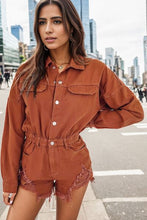 Load image into Gallery viewer, Distressed Raw Hem Snap Down Romper