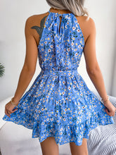 Load image into Gallery viewer, Tied Printed Grecian Neck Mini Dress