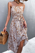 Load image into Gallery viewer, Printed Spaghetti Strap Decorative Button Belted Dress