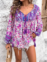 Load image into Gallery viewer, Printed Tie Neck Long Sleeve Blouse