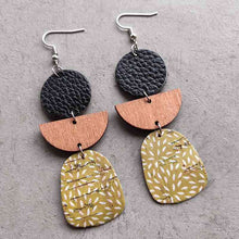Load image into Gallery viewer, Leather &amp; Wood Drop Earrings