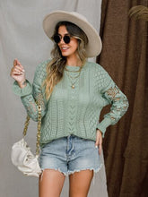 Load image into Gallery viewer, Eyelet Crochet Lantern Sleeve Sweater