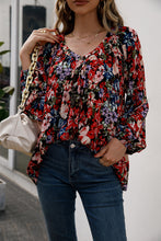 Load image into Gallery viewer, Floral Print Balloon Sleeve Ruched Blouse