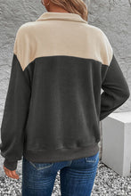 Load image into Gallery viewer, Color Block Quarter Button Dropped Shoulder Sweatshirt
