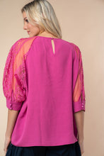 Load image into Gallery viewer, White Birch Round Neck Lace Half Sleeve Blouse