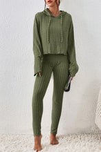 Load image into Gallery viewer, Lettuce Hem Dropped Shoulder Hooded Top and Pants Set