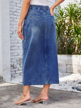 Load image into Gallery viewer, Slit Midi Denim Skirt with Pockets