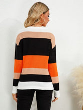 Load image into Gallery viewer, Striped Round Neck Dropped Shoulder Sweater